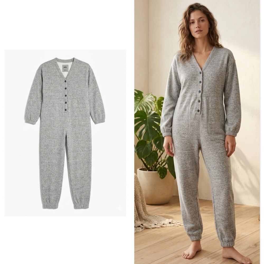 Madewell MWL Superfree V-Neck Jumpsuit Heather Gray Size S
